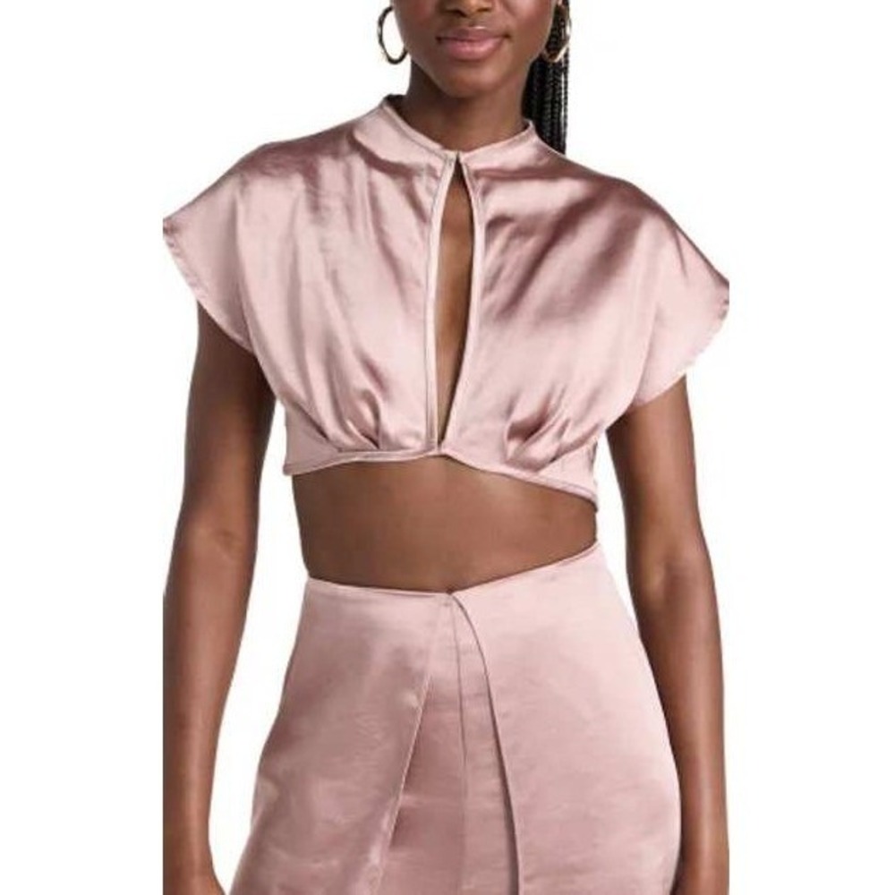 Andrea Iyamah Hami Satin Crop Top Pearl Pink Small